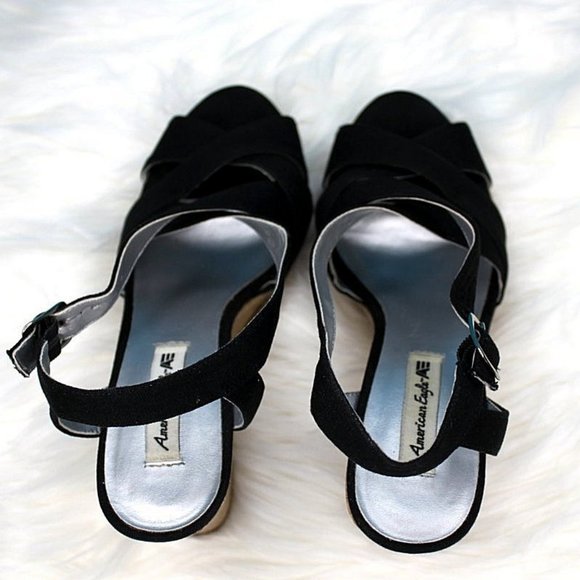 American Eagle Black Canvas Wedge Size 7 - Picture 5 of 9